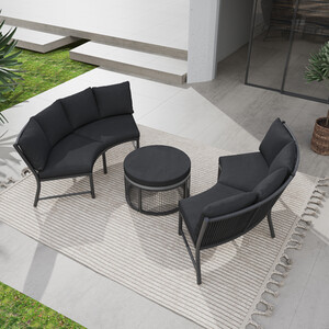 Rowena Curved Sofa Set - Black by Malay