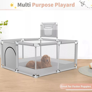 Baby Playpen with Mesh Sides and Activity Features - Light Grey