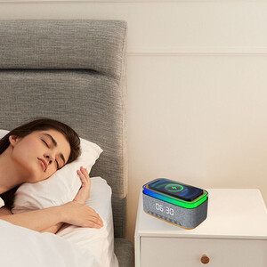 3 in 1 Alarm Clock Speaker and Charger - Grey