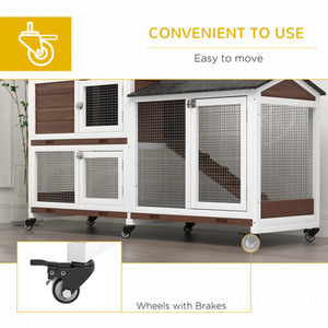 PawHut Two-Tier Wooden Pet Hutch with Wheels, Run - Brown by PawHut