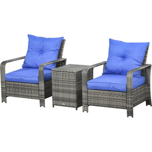 Outsunny 3 Piece PE Rattan Wicker Garden Furniture Set - Blue by Outsunny
