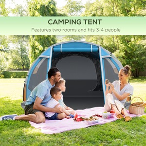 Outsunny Camping Tent with 2 Rooms for 3-4 Persons by Outsunny