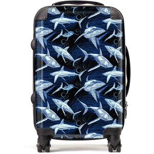 Hand Drawn Shark Pattern Suitcase - Blue / 52l by Warren Reed - Designer