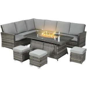 7 Piece Fire Pit Table Rattan Set - Grey by Chilli Seating