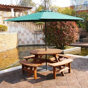 BIRCHTREE 8 Seater Wooden Picnic Table Round Pub Bench - Brown by BIRCHTREE