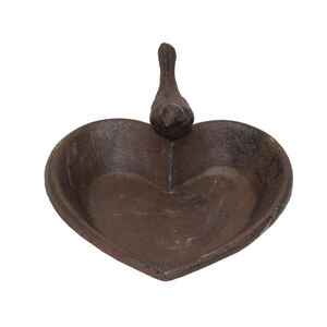 Brown Decorative Bird Rustic Heart Bird Bath Cast Iron - Brown by Homescapes