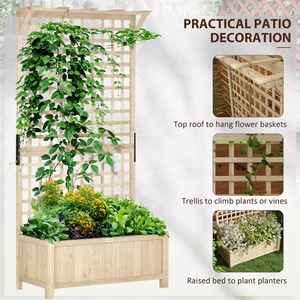 Outsunny Wood Planters with Trellis Planter Box - Light Brown by Outsunny