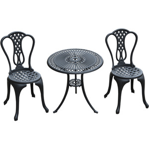 Outsunny 3 Piece Patio Cast Aluminium Bistro Set - Black by Outsunny