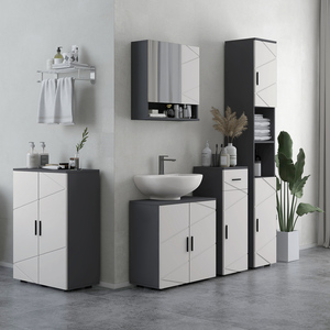 kleankin Small Bathroom Storage Cabinet with Doors and Shelves - Grey by kleankin