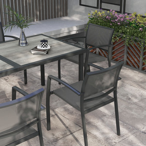 Outsunny 7 Pieces Patio Dining Set with 6 Stackable Chairs for Poolside - Grey by Outsunny