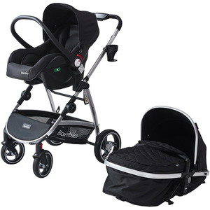 3 in 1 Deluxe Pushchair Stroller - Black Silver by Bambico