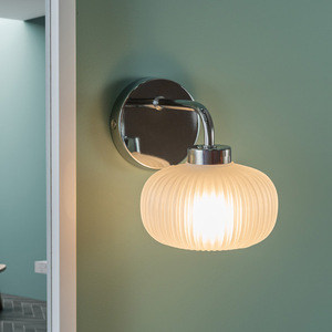 Amaia IP44 Bathroom Wall Light with Ribbed Glass Shade - Silver by ValueLights