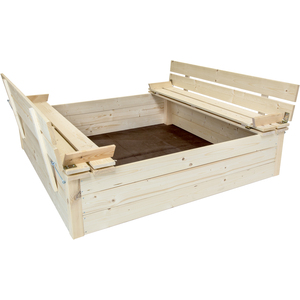 Kids Children's Square FSC Wood Sand Pit With Seat Benches - Brown by Charles Bentley