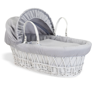 Waffle White Wicker Moses Basket - Grey by Clair de Lune