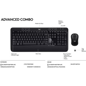 Advanced Combo Wireless Keyboard and Mouse - Multicolour by Logitech