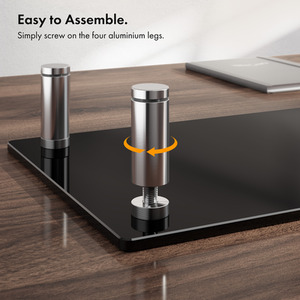 Height Adjustable Extra Large Black Glass Monitor Stand for Desks - Black / 9.3cm by VonHaus