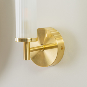 Pair of - Canya IP44 Bathroom Frosted Reeded Glass Wall Lights - Gold by ValueLights
