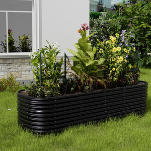 Oval-Shaped Galvanized Steel Raised Flower Bed - Anthracite / 240cm / 56cm by Garden Sanctuary