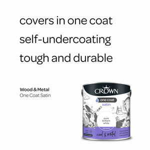 Crown Wood and Metal One Coat Satin - Pure Brilliant White / 2.5l by Crown Paints