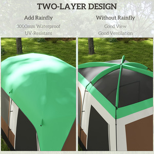 Outsunny Camping Tent with Waterproof Rainfly Screen Panels - Green by Outsunny