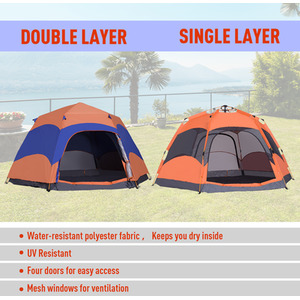 Outsunny Six Man Hexagon Pop Up Tent - Orange and Blue by Outsunny