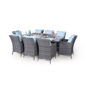 Savannah Fire Pit Square Rattan Patio Dining Set - Grey / 8 by Giardino