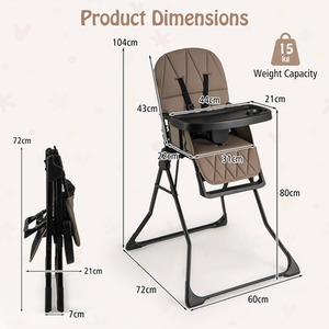 Foldable High Chair Compact Highchair - Brown by Costway