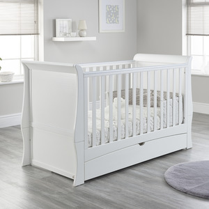 Lillian Sleigh cot bed with Drawer - White by Baby Snooze