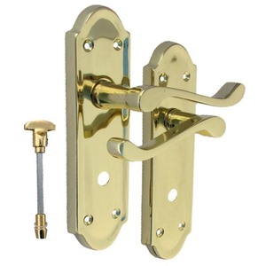 Ashford Bathroom Lock Scroll Lever Door Handle - Polished Brass - Brass by Betley Butterfly