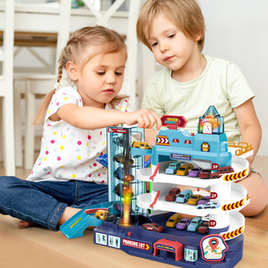 Vehicle Garage Track Toy Set with Electric Elevator - blue