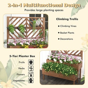 2-Tier Raised Garden Bed with Trellis - Brown by Costway