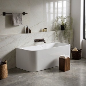 Clarevo Gloss Back To Wall Acrylic Bath - White by Fino Stone