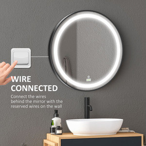 kleankin Round LED Bathroom Mirror Dimmable Lighted with 3 Temperature Colours - Black by kleankin