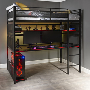 Battlebunk Gaming High Sleeper Bed with Desk - Black by X Rocker