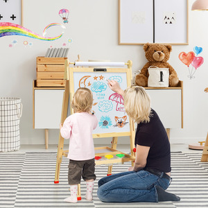 3-in-1 Double-Sided Kids Art Easel with Whiteboard - Brown by Costway