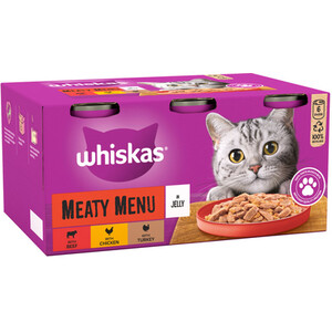 Whiskas 1+ Cat Food Tins in Jelly - Meaty Menu by Whiskas