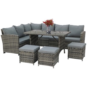 BIRCHTREE Rattan Garden Furniture Patio Set - Grey by BIRCHTREE