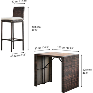 5 Piece Outdoor Garden Rattan High Bar Dining Set, Table and Chair Set - Brown by Teamson Home