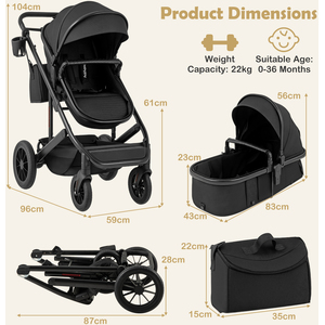 3-in-1 Newborn Stroller - Black by Costway