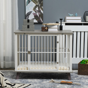 PawHut Dog Crate Furniture Pet Kennel with Cushion - Grey / 64.5cm by PawHut