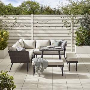 Rattan Outdoor Sofa Set - Seychelles Grey Corner Garden Sofa and Table - 9 Seat - Grey by FurnitureboxUK