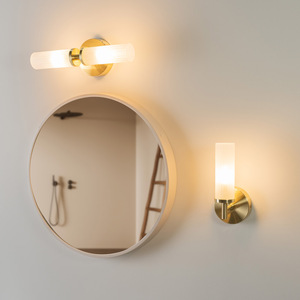 Pair of - Canya IP44 Bathroom Frosted Reeded Glass Wall Lights LED Bulb - Gold by ValueLights