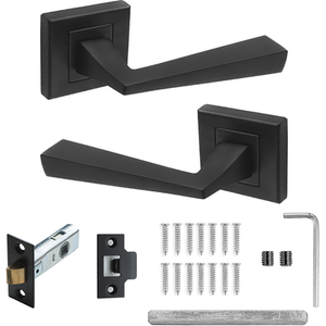 Helix Matt Black Passage Door Lever Handles - Latch Kit - Matt Black by DecorAndDecor