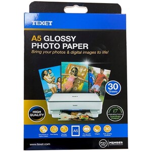 Pack of 30 Texet Glossy Photo Paper - A5 by Texet