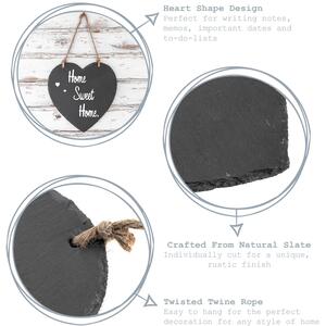Slate Heart Hanging Notice Board Rustic Restaurant Kitchen Memo Chalkboard - Grey / 2 by Nicola Spring