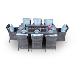 Savannah Fire Pit Square Rattan Patio Dining Set - Grey / 8 by Giardino
