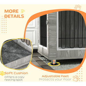 Dog Crate Furniture End Table with Soft Cushion - Grey by PawHut