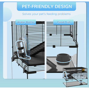 PawHut 3 Tiers Hamster Cage with Ramps, Exercise Wheel - Black / 78.5cm by PawHut