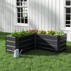 Metal L-Shaped Raised Garden Bed - Black by Livingandhome