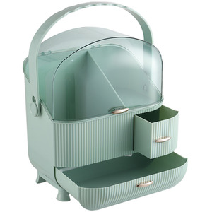 Large Make Up Organiser Dustproof Cosmetic Storage Box with Handle - Green by Livingandhome